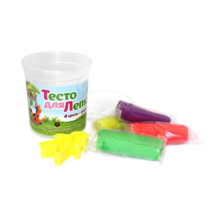 Развивашки.П116 Тесто для лепки 4 цвета+формочка-каттер в банке /40
