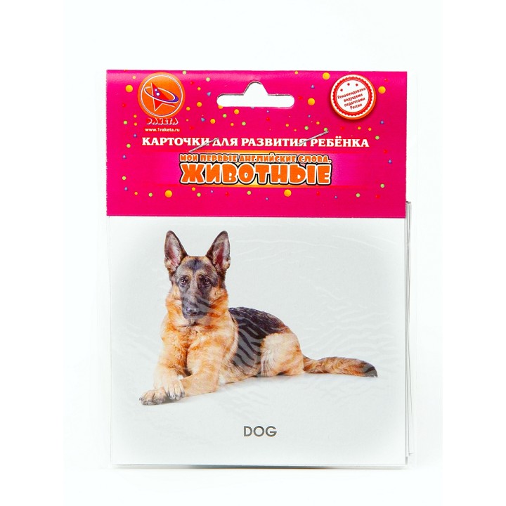 Ракета. Карточки для развития ребенка двухсторонние "Животные.Учим английский" арт.Р-1698