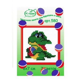 Ракета. Набор для вышивания "Крокодил" по канве с клеткой 2,5-2 мм,7 цветов,7*8 см арт.580