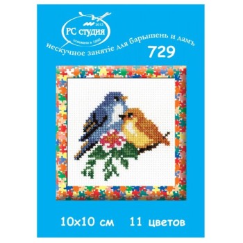 Ракета. Набор для вышивания "Птички" по канве с клеткой 11 цветов 10х10 см арт.729