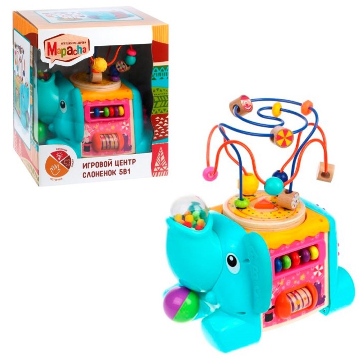 MAPACHA. 76786 Развивающий игровой центр "Слоненок" 5в1 плaстик + дерево