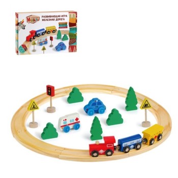 MAPACHA. 76832 Развивающая игра "Железная дорога" 8 эл. длина полотна 128 см, паровоз+2 вагона