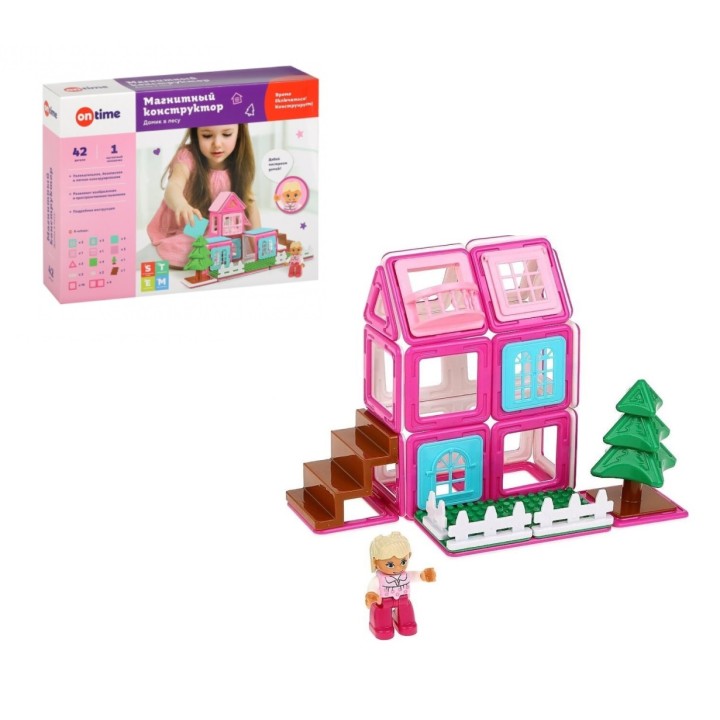 OnTime. Магнитный конструктор "Домик в лесу" 42 детали для девочек арт.45051