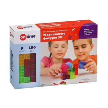 OnTime. Головоломка-конструктор "Магнитные фигуры 3D" 9 деталей, 156 карточек и заданий арт.45019