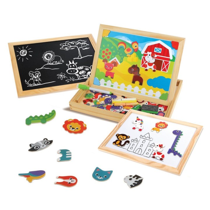 MAPACHA. 76839 Бизи-чемоданчик "Животные" (доска для рисов. меловая доска, фигурки на магнитах)