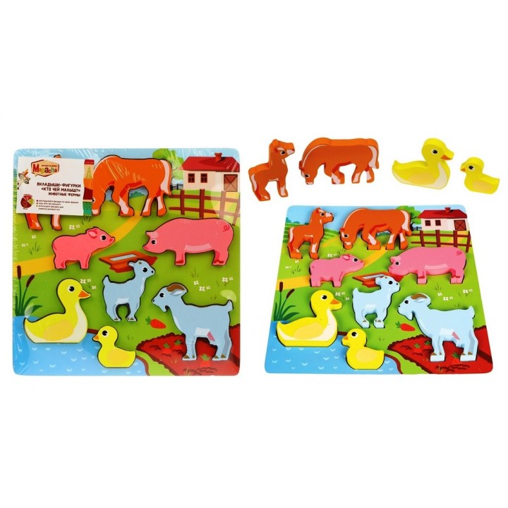 MAPACHA. 76798 Вкладыши-фигурки "Кто чей малыш. Животные фермы" 8 эл, 20 см
