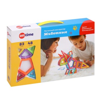 OnTime. Магнитный конструктор "Животные" 83 детали 48 наклеек арт.45006