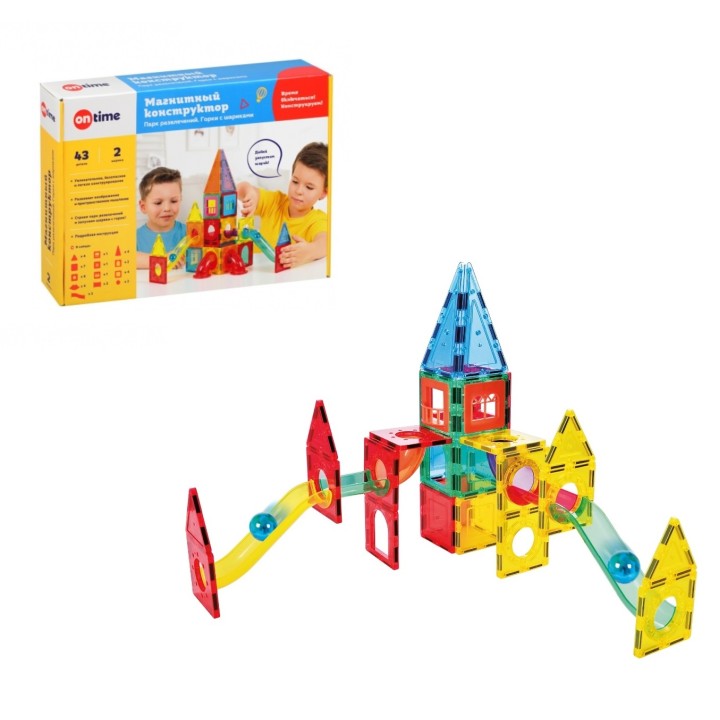 OnTime. Магнитный конструктор "Парк развлечений" 43 детали, с шариками арт.45037