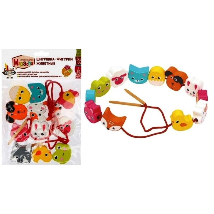 MAPACHA. 76804 Шнуровка-фигурки "Животные": 12 дет 3-4 см, шнурок
