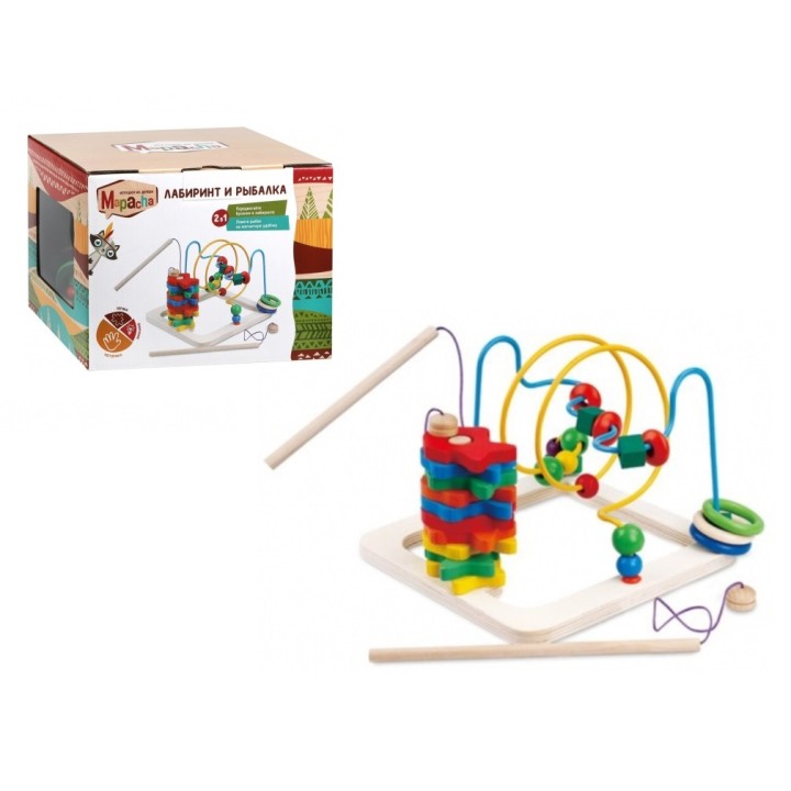 MAPACHA. 76823 Лабиринт большой 2в1 "Рыбалка и лабиринт" (лабиринт, удочка, 10 фигурок) 20х16х20 см