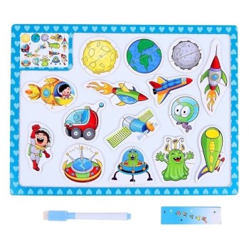 MAPACHA. 76659 Магнитный пазл "Сюжеты" с гриф. доской для рис. с обрат. стороны набор маг-в, фломаст