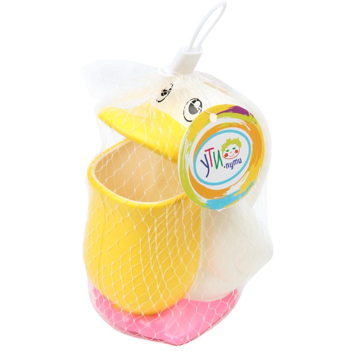 УтиПути. Игрушка для купания "Пеликан-лейка" белая/желтая, арт.78183/61551 (в сетке) 8х8х14 см,