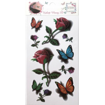 Lukky. арт.Т21481 Fashion Набор тату 3D "Бабочки, розы" 1 вид, 9х18см