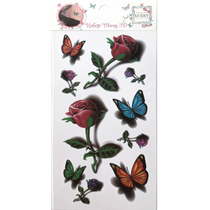 Lukky. арт.Т21481 Fashion Набор тату 3D "Бабочки, розы" 1 вид, 9х18см