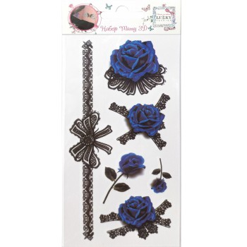 Lukky. арт.Т21482 Fashion Набор тату 3D "Синие розы" 1 вид, 9х18см