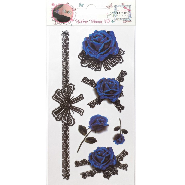 Lukky. арт.Т21482 Fashion Набор тату 3D "Синие розы" 1 вид, 9х18см