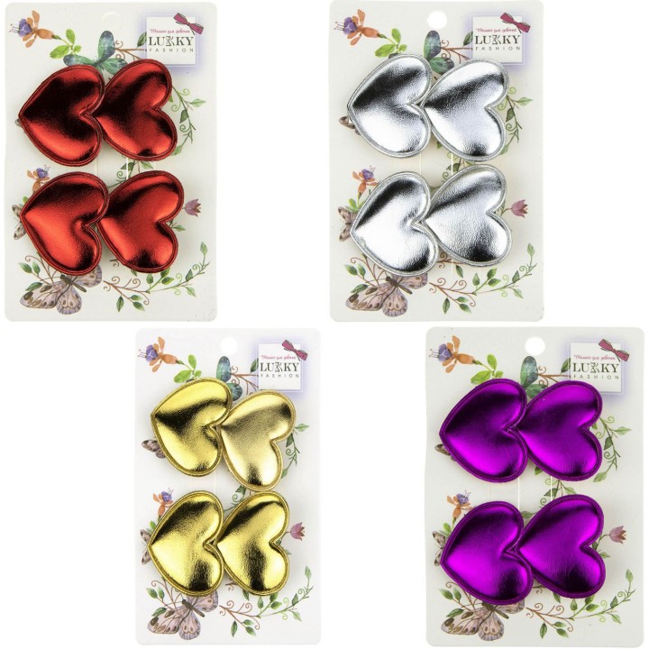 Lukky. арт.Т18547 Fashion Набор заколок-зажимов для волос "Два сердечка" блестящие, 2 шт, 4 цв..