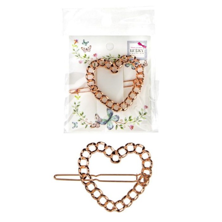 Lukky. арт.Т21496 Fashion Заколка-автомат "Сердце" бронза цепочка 1 шт