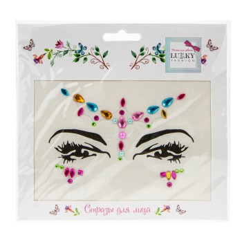 Lukky арт.Т20911 Fashion стразы для лица "Самоцветы" 16,5х15,5 см,карта, пакет