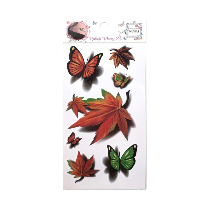 Lukky. арт.Т21478 Fashion Набор тату 3D "Бабочки, листья" 1 вид, 9х18см