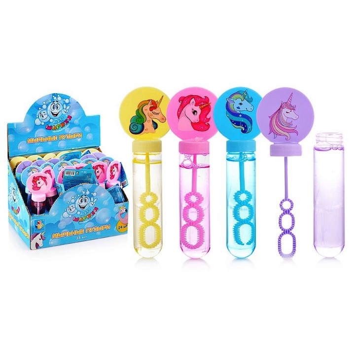 Мы-шарики.Т17255 Мыльные пузыри колба с кругляшом "Единорог" 38 мл (поштучно)(в боксе 24 шт)