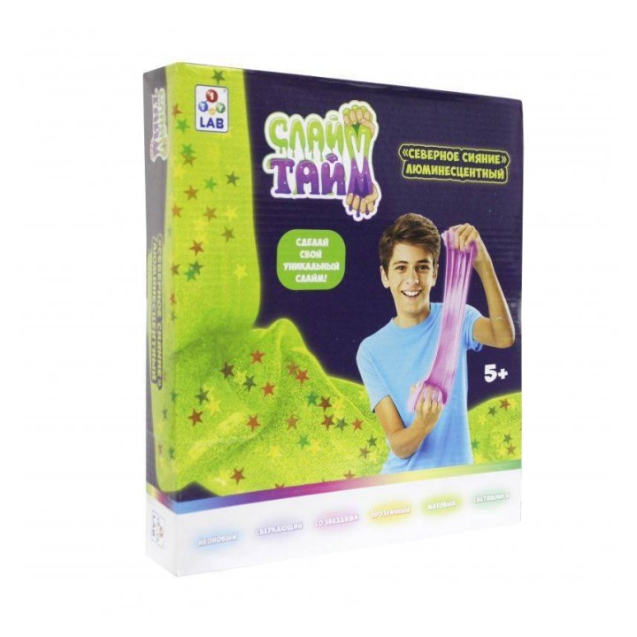 Слайм тайм. Набор "Сделай слайм" арт.Т12031С Северное сияние (со звёздами, неон.краск.,свет.в темн.)