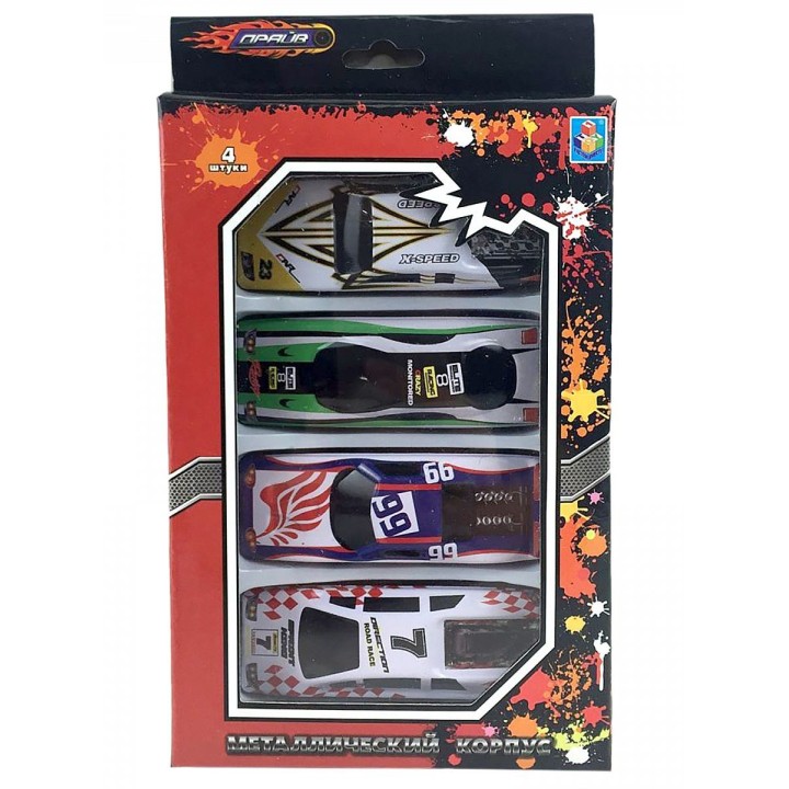 Драйв.Т10336 Набор металлических машинок стрит-рейс, фривил, 8см, 4шт,