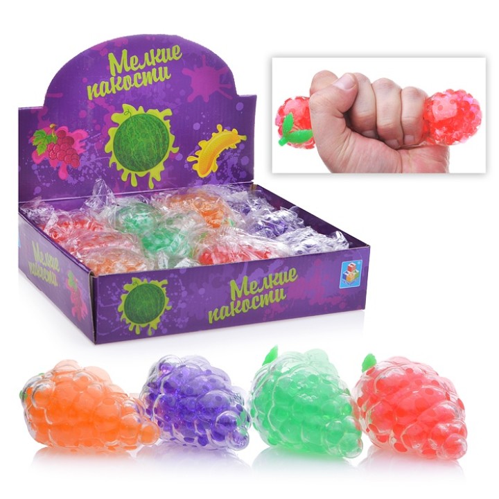 Лизуны Т12460 Мелкие пакости, жмяка с шариками - виноград/клубника 9см, в д/боксе