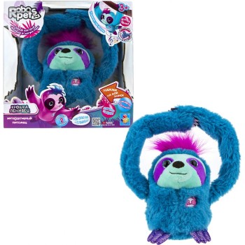 RoboPets. Ленивец плюшевый интерактивный (реагирует на звук, кувырк., повторяет) синий арт.Т19420