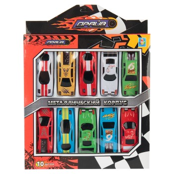 Драйв.Т10338 Набор металлических машинок 10 шт гоночные, фривил, 8см в кор.