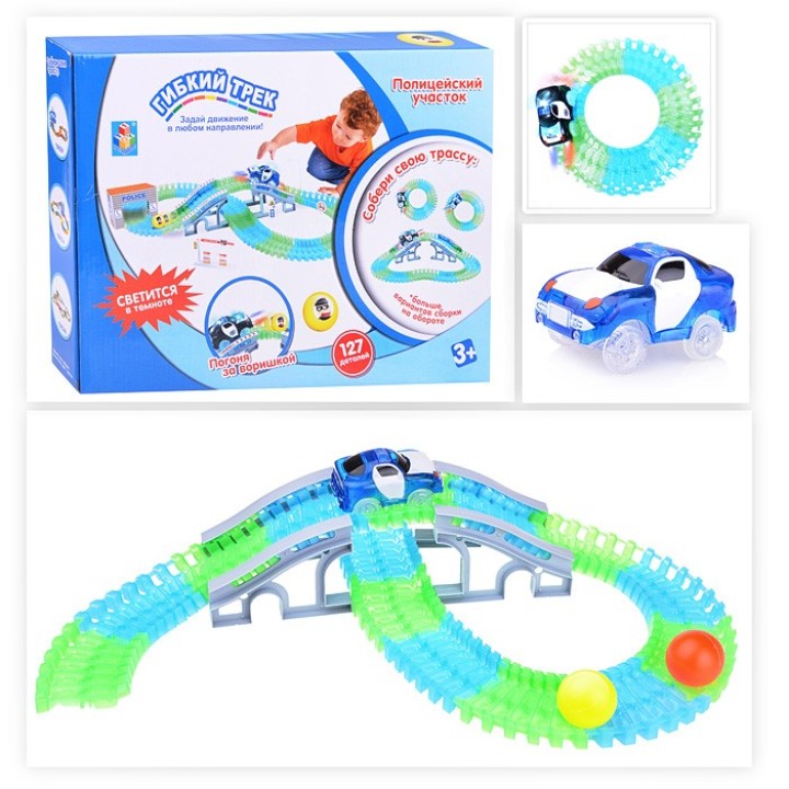Гибкий трек Т59311 "Полиция" 139 дет. (мост, дверь, машинка, свет) 36*6,5*26,5см. /24