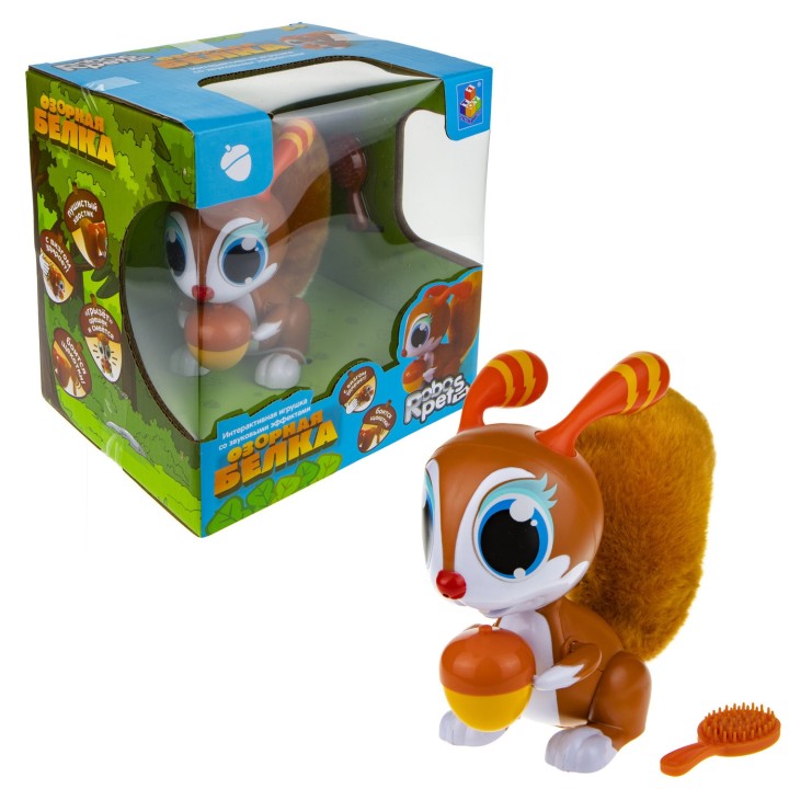 RoboPets. Озорная белка интерактивная игрушка со звук эффектами, расческа, арт.Т19036