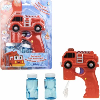 Мы-шарики.Т17278 Мыльные пузыри с пистолетом "Пожарная машина" на батар, свет, звук, 118 мл. блистер