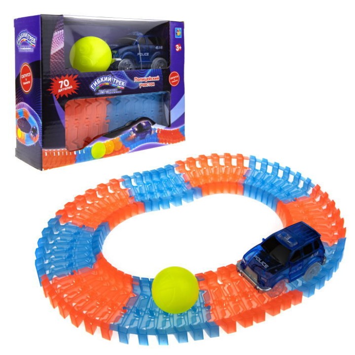 Гибкий трек Т13188 "Мини-набор" 70 дет. дорога светится в темноте + гоночная машинка