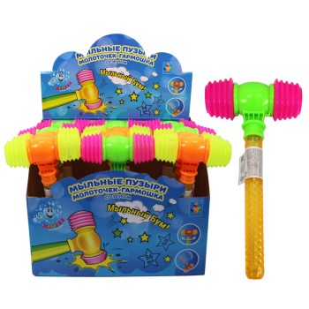 Мы-шарики.Т15193 Мыльные пузыри с игрушкой молоточек-гармошка со зв. 56мл (поштучно) (в боксе 12 шт)