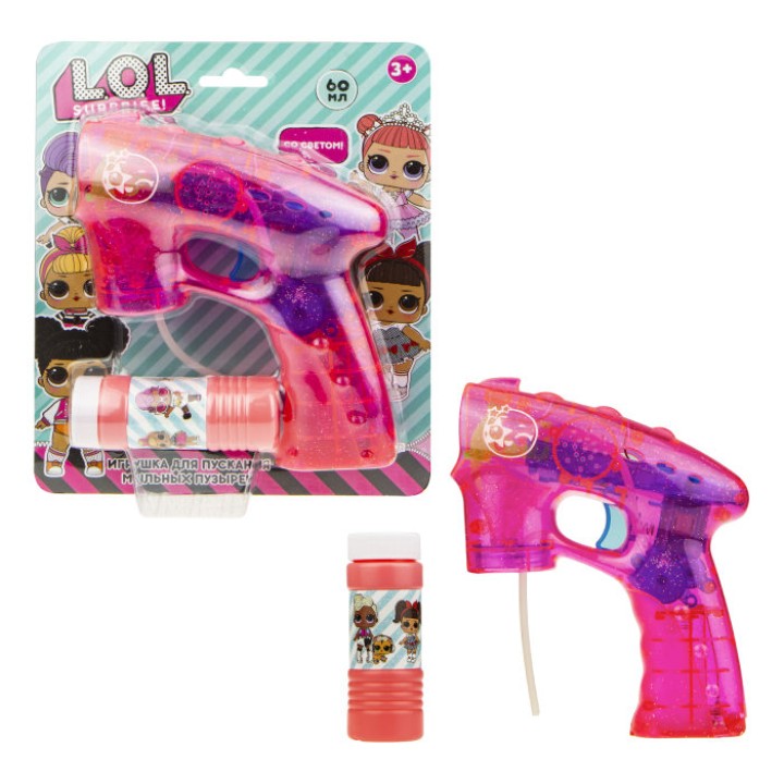 Мыльные пузыри арт.Т17301 "LOL" с пистолетом (прозрачн с блест-ми) свет. эффекты бут 60 мл блистер