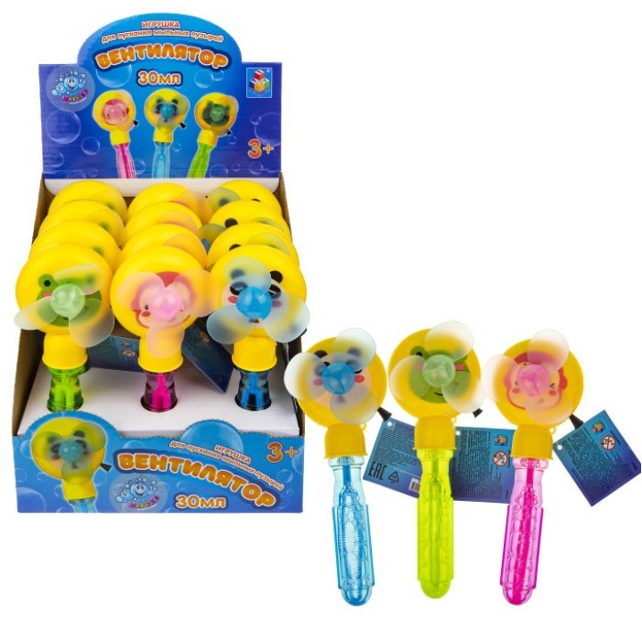Мы-шарики.Т19923 Мыльные пузыри вентилятор с веревочкой, 30 мл /24