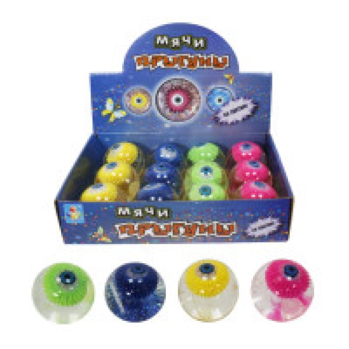 Прыгуны мячи прозрачные с водой, блёстки, с глазом, свет, 5,3 см, арт.Т15220 /12