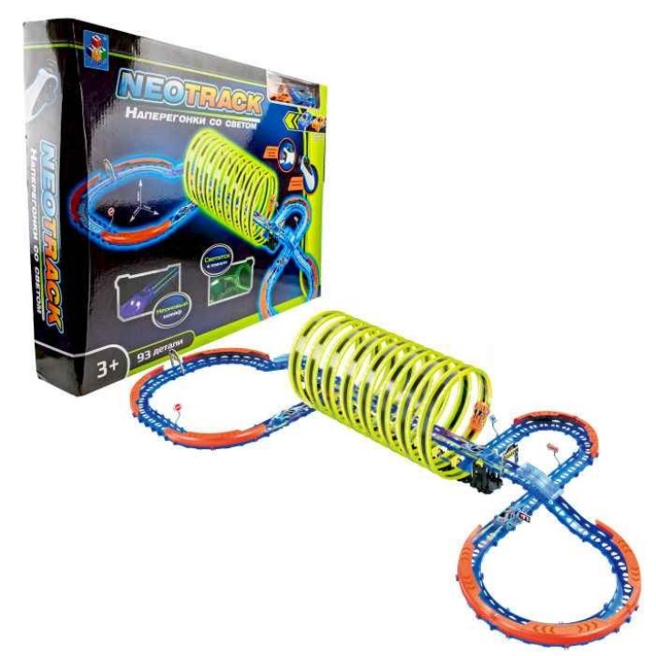 Автотрек "Neotrack" 93 детали светящийся, дистанционное управление в компл 2 машинки арт.Т21048.