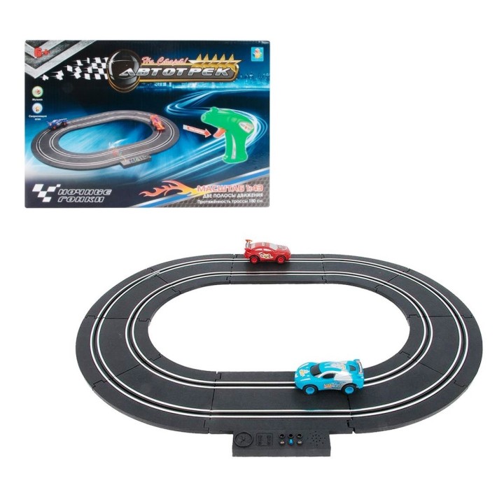 Автотрек с 2 машинками, 2 полосы движения, трасса 180 см, 34х24х5 см арт.Т10183