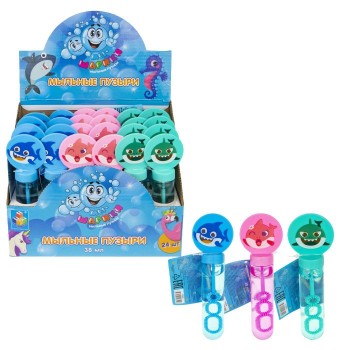 Мы-шарики.Т19932 Мыльные пузыри колба с кругляшом "Акула" 38 мл (поштучно) (в боксе 24 шт)