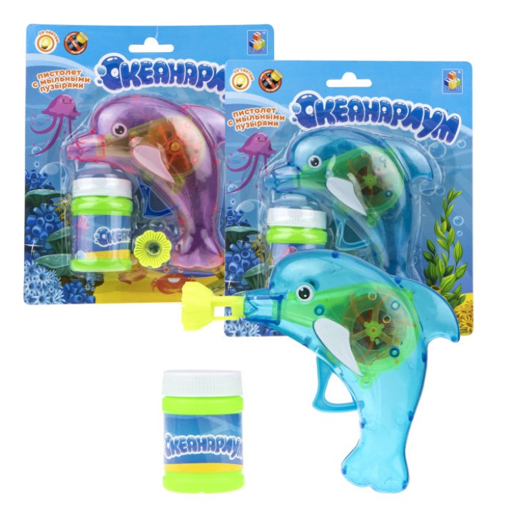 Мыльные пузыри арт.Т11555 "Океанариум" с пистолетом в виде дельфина, свет, бут.50 мл, блистер