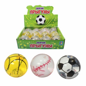 Прыгуны мячи прозрачный с водой "Спорт" светится 6,5 см арт.Т15230