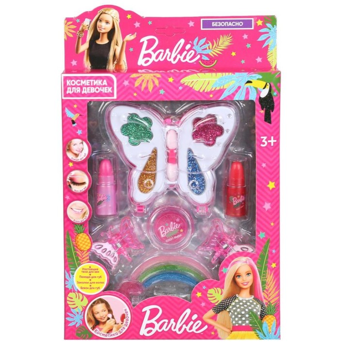 Милая леди. Косметика для девочек "Барби" тени, блеск для губ, помада, заколки, арт.20678A2-BAR