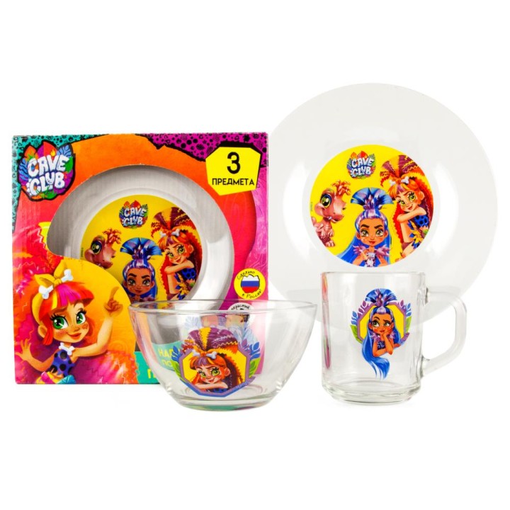 Умка. Набор стеклянной посуды "Cave club" ( кружка, тарелка и салатник) арт.GP51752CB