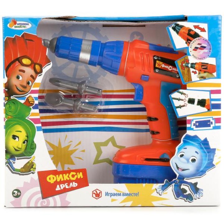 Играем вместе. Дрель "Фиксики" на бат. озвуч., сменные насадки в русс. кор. арт.B256051-R