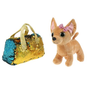 Мой питомец. Мягкая игрушка Собачка 15см в золотой сумочке из пайеток в пак. арт.CT-AD191170-GOLD