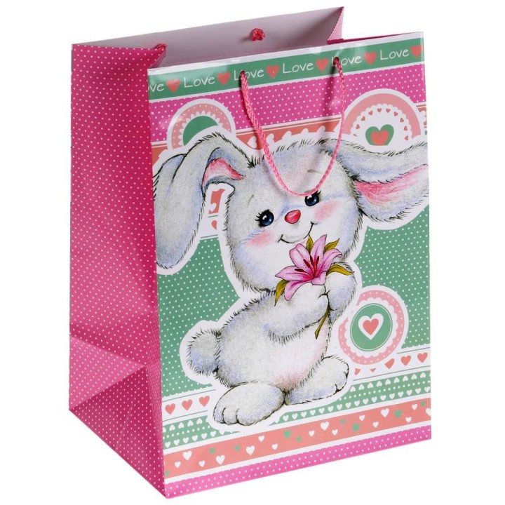 Играем вместе. Пакет подарочный "Зайка" глянцевый 33х46х20см в пак. арт.CLRBG-ZAI2-03 /12