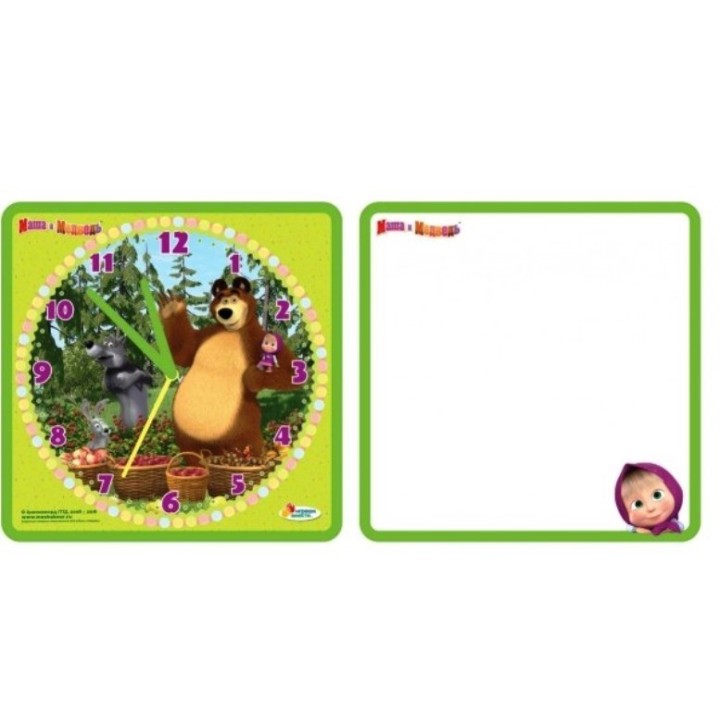Играем вместе. Доска д/рисования "Маша и Медведь" часы+фломастер, 23.5*22.5см арт.B1659814-MB