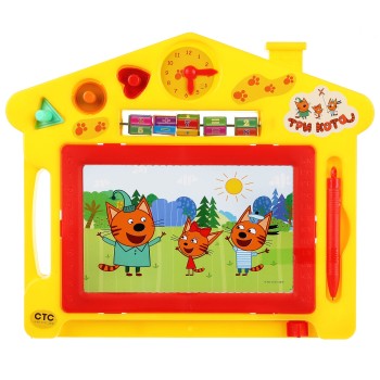 Играем вместе. Доска д/рисования магнитная. "Три кота." арт.B1306152-3CATS часы, счеты, 27*23см